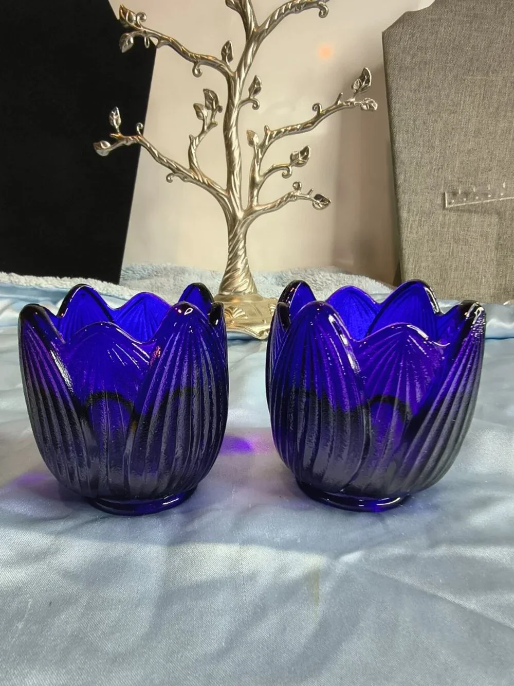 Vintage Fenton Lotus or Tulip Pattern Candle Holders